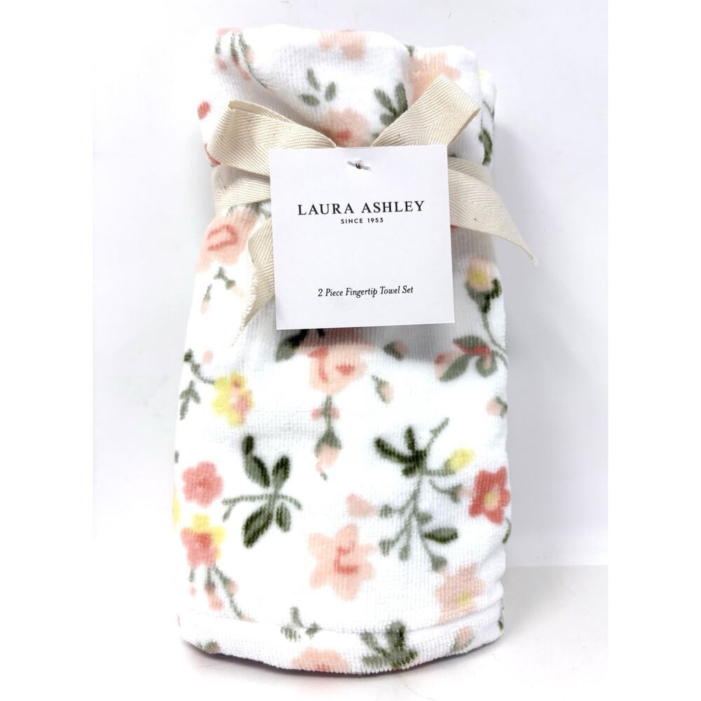 Laura Ashley Fingertip Tip Towels Set Evie Floral 2 Pcs Peach Yellow NWT